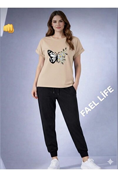 FAEL LİFE Girls'/Boys' Wide-Fit T-Shirt and Sweatpants Butterfly Daisy Printe...