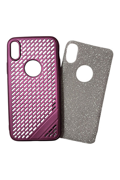OEM Carcasă compatibilă cu iPhone X / XS, silicon cu găuri, cu folie strălucitoare, mov