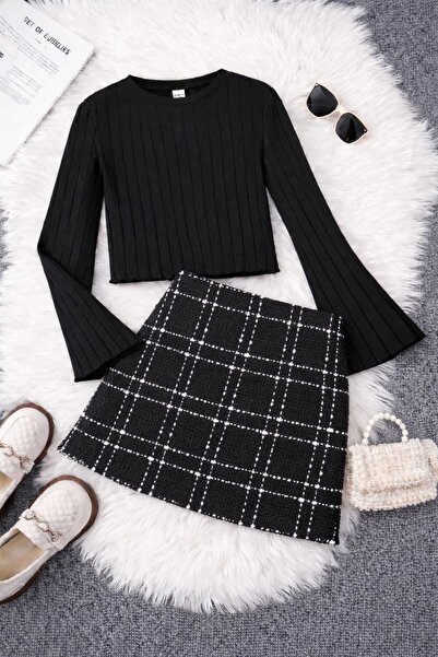 cınartarzbutik تنورة من القماش المنسوج للفتيات وبلوزة إسبانية موسمية بأكمام ط...