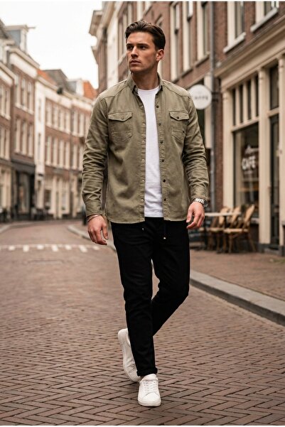 bombe Men's Slim Fit Skinny Fit Denim Shirt