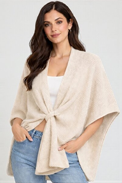 LE CARAMBOLE Women's Poncho Cardigan with Stone Front Detail