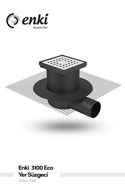Enki 3100 ECO - 10x10cm, Ø70, Yandan Çıkışlı Paslanmaz Çelik Izgara, Siyah, İ...