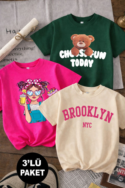 twins tailors Tricou pentru fete Brooklyn And Pastaı, imprimat, pachet de 3, ...