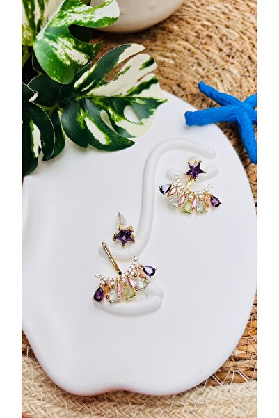 QUMLA ÇİFT KULLANIMLI ZİRKON TAŞLI 14 K KAPLAMALI KÜPE