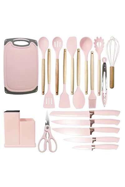 ZanaCasei 19-Piece Premium Kitchen Utensil Set – Pink Silicone & Stainless St...