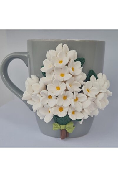 OEM Personalized Handmade Mug, Lilac Flowers, Polymer Clay Fimo, 300 ml