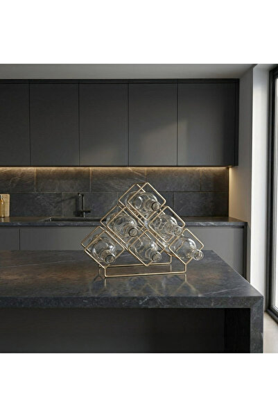 RackAndCork Rack And Cork - 6 Şişe Kapasiteli Şaraplık Rafı | Modern Gold Şar...