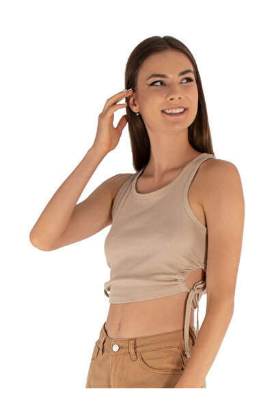 london Rag Women Cut Out Tank Crop Top in Beige