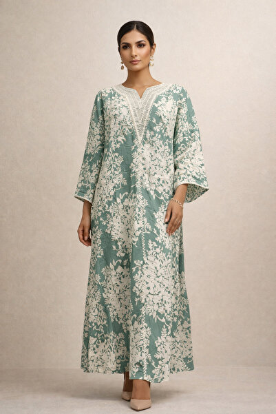 THOGUE Turquoise viscose embroidered jalabiya