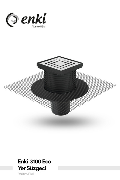 Enki 3100 ECO - 10x10cm, Ø50, Alttan Çıkışlı Paslanmaz Çelik Izgara, Siyah, İ...