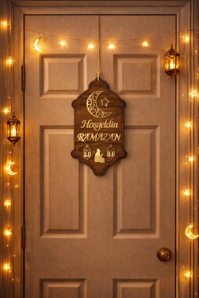 Saatistan Ramazan Temalı Ahşap Kapı Süsü, Ev Dekorasyon, Hoşgeldin Ramazan Süsü