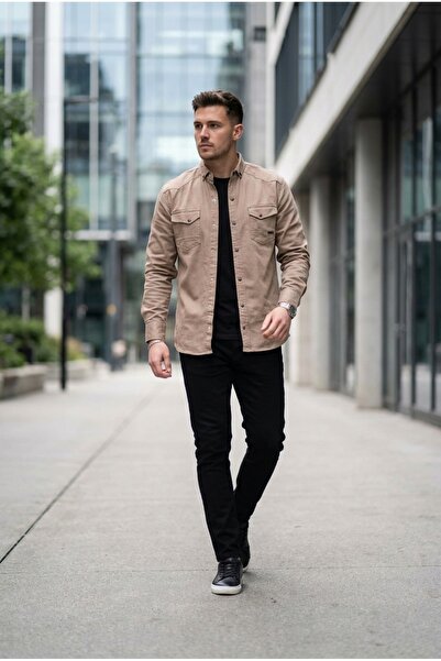 bombe Men's Slim Fit Skinny Fit Denim Shirt