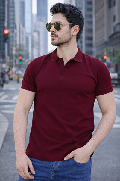 MyRia Polo Collar T-Shirt Non-Curling Collar 100% Cotton Regular Fit Burgundy