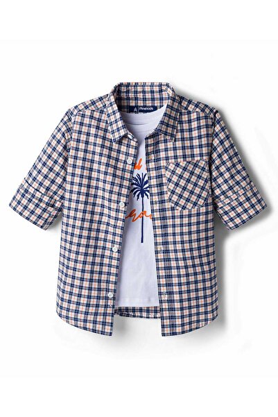 Pine kids Cotton Woven Full Sleeves Checks Shirt with Palm Trees Printed Inne...