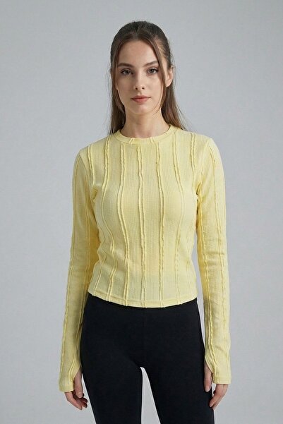 Hiccup Bdart Ribbed Crew Neck Long Sleeve Blouse