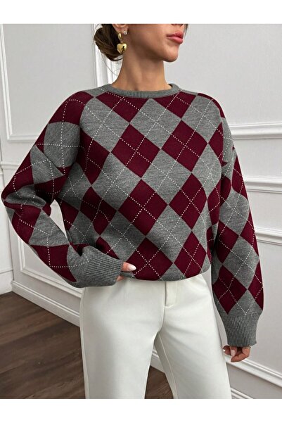 TUMA Women's Square Patterned Knitwear Sweater