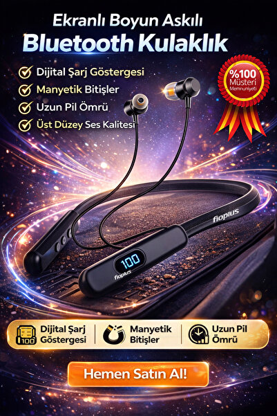Uzak Store Fioplus Ekranlı Boyun Askılı Bluetooth Kulaklık Dijital Şarj Göste...