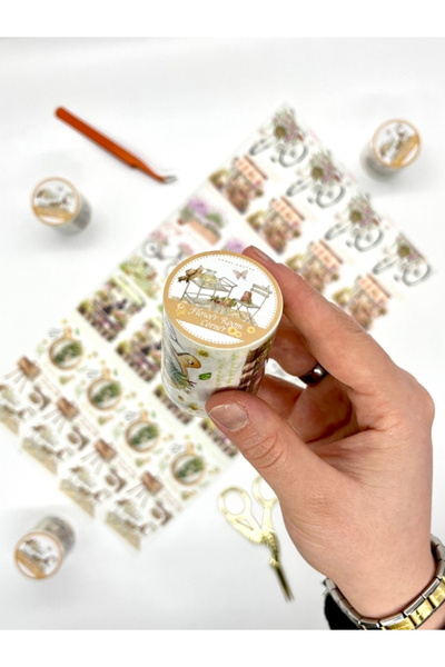 Kağıt Gemi Dükkan Vintage Çiçekçi Dükkanı ve Lavanta Temalı 2m Washi BantWash...