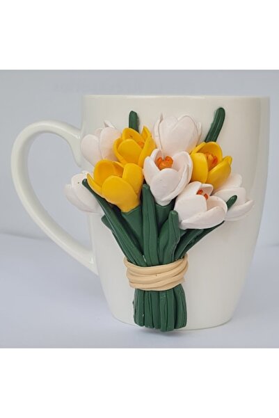 OEM Personalized Mug, White and Yellow Flowers, Handmade, Polymer Clay Fimo, ...