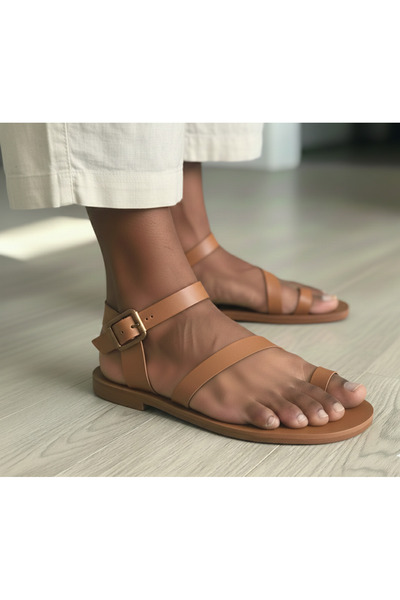 Bostini Men's Strappy Natural Genuine Leather Bodrum Sandals