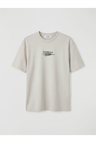 LC Waikiki Tricou pentru bărbați, bej, oversize, cu imprimeu, cu gât tip crew...