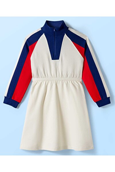 Pine kids Cotton Knit Full Raglan Sleeves High Neck Winter Frock with Tape De...