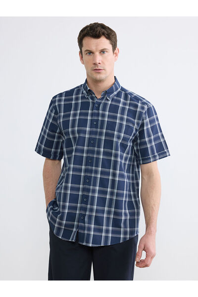 LC Waikiki Navy Blue Regular Fit Plaid Dobby Men's Shirt