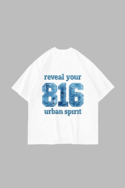 Sekizbiraltı 816 Urban Spirit Printed Oversize Unisex White Tshirt