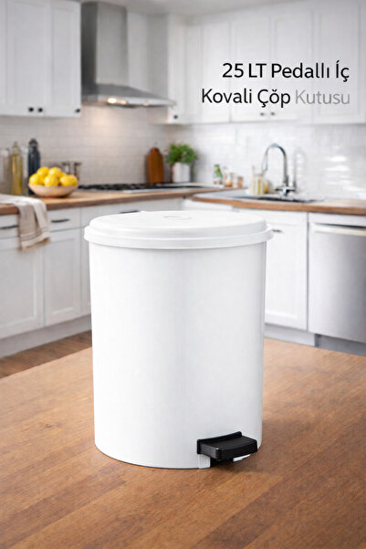 LOREMPBOX 25 LT Banyo Mutfak Çöp Kutusu Oedallı İç Kovalı Beyaz