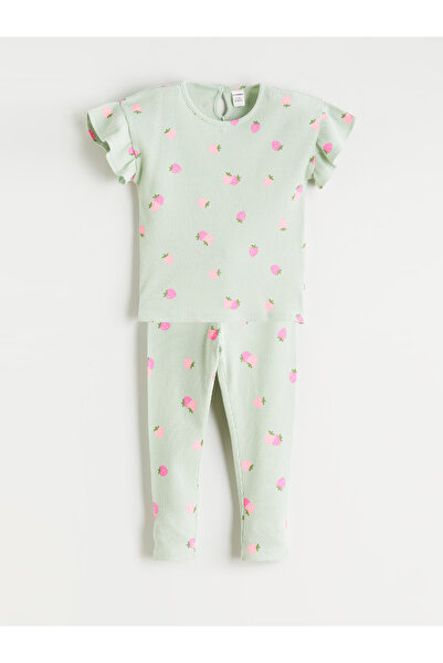 LC Waikiki طقم بلوزة وبنطال ضيق بنقشة الفراولة للبنات