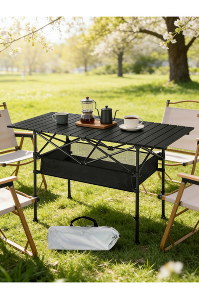 Yoawllty Camping Table, Foldable Table with Adjustable Height Large Storage B...