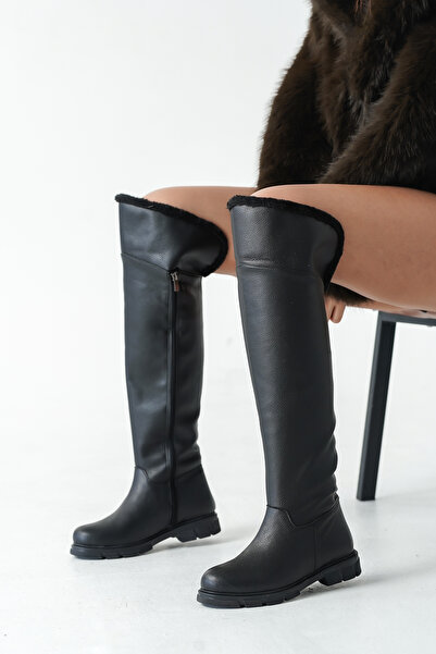 FEMME Women's Over-The-Knee Non-Slip Sole Zippered Fur Detailed Boots Livia B...