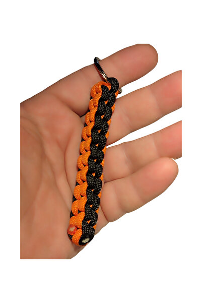 Paracord Anahtarlık Turuncu Siyah El Örmesi Kule Model Outdoor Çelik Halkalı