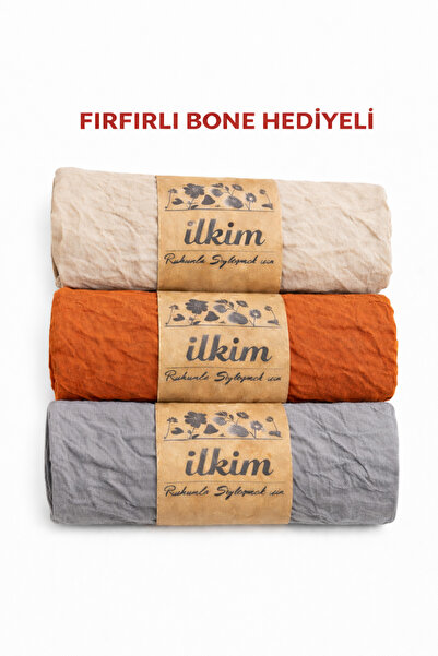 cs ilkim Firfirli Bone Gifted Kraş Shawl 3-Piece Beige-Tile-Grey