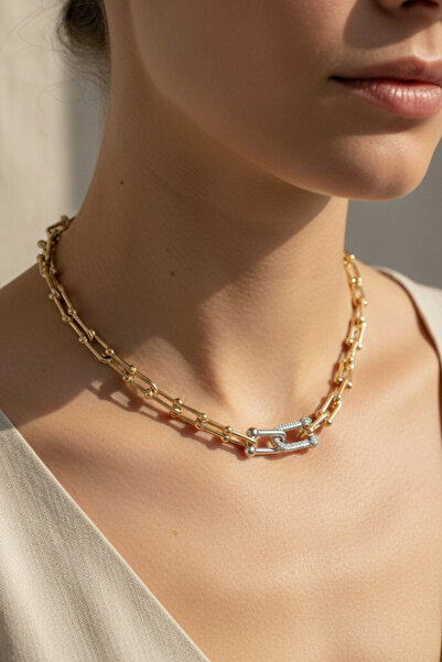Rua Jewelry Steel Gold&Silver Zircon Stone Necklace 8 mm Gold Color |   Anti-...