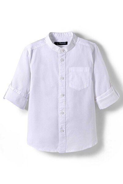 Pine kids Cotton Woven Full Sleeves Solid Colour Kurta Style Shirt - White