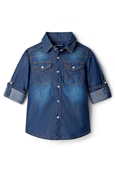 Pine kids Denim Woven Full Sleeves Washed Shirt - Dark Blue