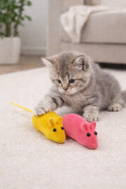 Arvital Cat Play and Training Mouse Set of 2 (2 Pieces) |   Soft Plush Mouse Toy