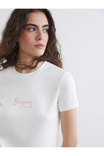 LC Waikiki طاقم الرقبة المطبوعة تي شيرت المرأة