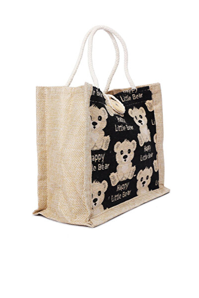 london Rag Women Black Printed Jute Tote Hand Bags