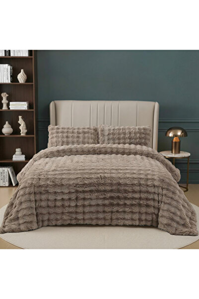 Nevore Home Ultra Soft Peluş Bej Çift Kişilik Yatak Örtüsü Seti 220x240 cm – ...