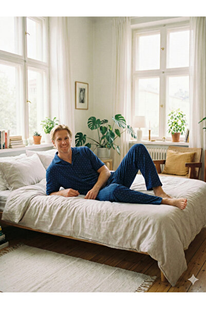 Ayans Pijama Single Jersey (Thin) Short Sleeve Buttoned Men's Pajama Set