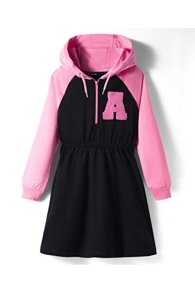 Pine kids Cotton Knit Full Raglan Sleeves Hooded Winter Frock With A Letter A...