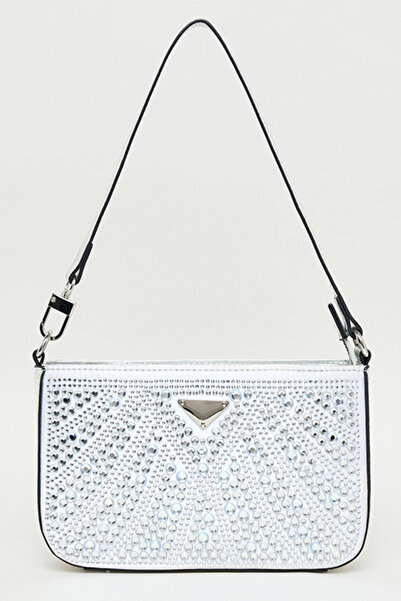 R&B حقيبة كتف نسائية فضية اللون مزينة