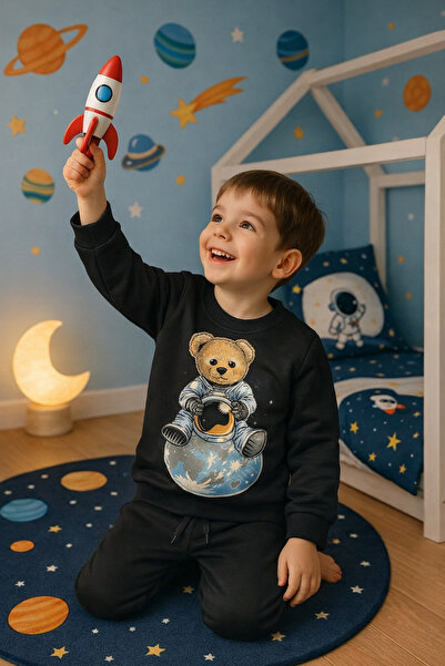 Katia&Bony Παιδικό σετ φόρμας με σχέδιο αστροναύτη Teddy σε μαύρο χρώμα