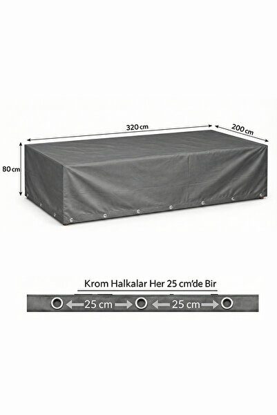 Branda Noktası 320X200X80 cm Gray Color Garden Furniture Protection Cover (Ma...