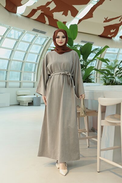 NİSUM MODA Textured Belted Modal Dress