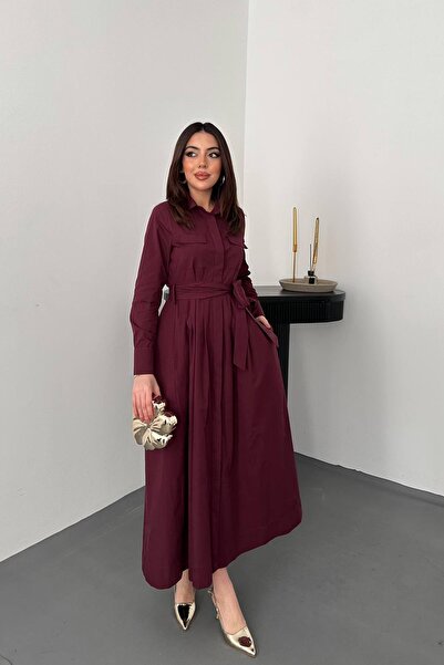Lady Pixie Buttoned Belted Poplin Dress