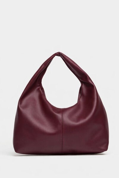 Madamra Burgundy Women's Shopper Shoulder Bag – Soft Form Vintage Model
