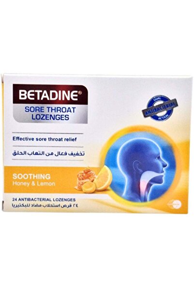 BETADINE أقراص استحلاب مهدئة، 24 قرصًا (عسل وليمون لتخفيف التهاب الحلق)